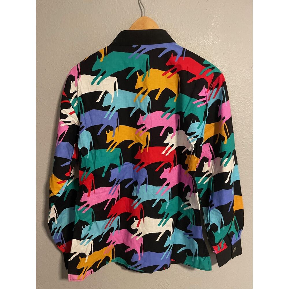 Vintage Western Shadows Top Womens Large Black Cow Print Western Cowgirl 90s - Picture 2 of 6